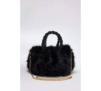 Wovcor Women's Faux Fur Gathered Shoulder Bag With Braided Handle In Black Black
