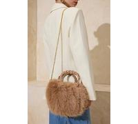 Wovcor Women's Faux Fur Gathered Shoulder Bag With Braided Handle In Camel Camel