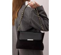 Wovcor Women's Faux Suede Flap Clutch Bag With Woven Chain Strap In Black Black