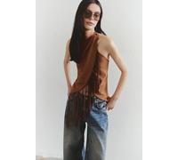 WOVCOR Women's Faux Suede Halter Neck Fringe Detail Wrap Waistcoat in Brown | Size: 10 WOVCOR Brown 10