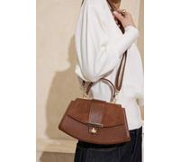 Wovcor Women's Faux Suede Panel Mini Grab Bag With Push Lock Closure In Brown Brown