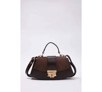 Wovcor Women's Faux Suede Panel Mini Grab Bag With Push Lock Closure In Dark Brown Dark Brown