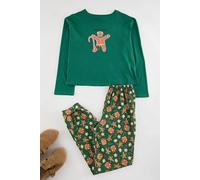 WOVCOR Women's Festive Gingerbread Print Two-Piece Long Sleeve Pyjama Set in Green | Size: Medium WOVCOR Green M