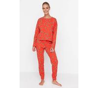 WOVCOR Women's Festive Print Long Sleeve Pyjama Co-Ord Set in Red | Size: Medium WOVCOR Red M