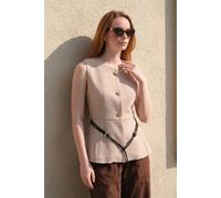 WOVCOR Women's Fitted Belted Vest with Button Detail Sleeveless Tailored in Stone | Size: 12 WOVCOR Stone 12