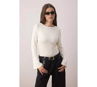 WOVCOR Women's Fitted Boat Neck Long Sleeve Soft Stretch Knit Blouse in Ecru | Size: XS WOVCOR Ecru XS