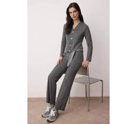 WOVCOR Women's Fitted Button Front Knit Top & Wide Leg Trouser Co-Ord Set in Dark Grey | Size: Medium WOVCOR Dark Grey M