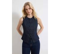 WOVCOR Women's Fitted Cotton Denim Vest with Button Detail Sleeveless in Dark Navy | Size: Large WOVCOR Dark Navy L