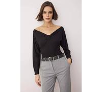 WOVCOR Women's Fitted Draped Knit Long Sleeve Blouse with Off-Shoulder Neckline in Black | Size: Medium WOVCOR Black M