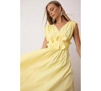 WOVCOR Women's Floral Applique Plunge Neck Maxi Dress in Lemon | Size: 8 WOVCOR Lemon 8