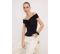 WOVCOR Women's Floral Detail Bardot Ruched Blouse Top in Black | Size: Small WOVCOR Black S