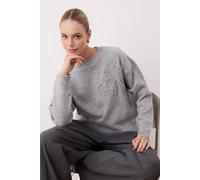 WOVCOR Women's Floral Detail Soft Knit Jumper in Light Grey | Size: Small WOVCOR Light Grey S
