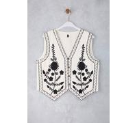 WOVCOR Women's Floral Embroidered Button-Up Vest in White | Size: 10 WOVCOR White 10