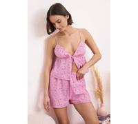 WOVCOR Women's Floral Embroidered Lined Cami Top & Shorts Pyjama Set in Pink | Size: 8 WOVCOR Pink 8