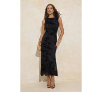 WOVCOR Women's Floral Flocked Mesh Sleeveless Bodycon Maxi Dress in Black | Size: 14 WOVCOR Black 14