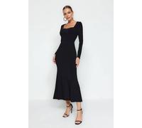 WOVCOR Women's Flounced Square Neck Maxi Knit Dress in Black | Size: Small WOVCOR Black S