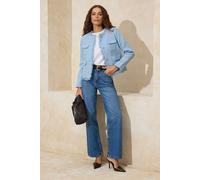 WOVCOR Women's Frayed Trim Button Front Textured Tailored Jacket in Light Blue | Size: 12 WOVCOR Light Blue 12