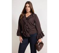 WOVCOR Women's Frill Detail Tie Neck Long Sleeve Blouse in Brown | Size: 16 WOVCOR Brown 16