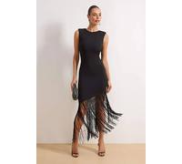 WOVCOR Women's Fringe Hem Sleeveless Bodycon Midi Evening Dress in Black | Size: 12 WOVCOR Black 12