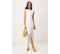 WOVCOR Women's Fringe Hem Sleeveless Bodycon Midi Evening Dress in Ecru | Size: 8 WOVCOR Ecru 8