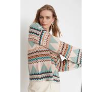 WOVCOR Women's Geo Pattern Crew Neck Knit Jumper in Mint | Size: Large WOVCOR Mint L
