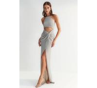 WOVCOR Women's Glitter Cut Out Halter Neck Draped Maxi Evening Dress in Silver | Size: 6 WOVCOR Silver 6