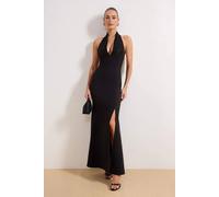 WOVCOR Women's Glitter Halter Neck Maxi Dress with Side Split Detail in Black | Size: 6 WOVCOR Black 6