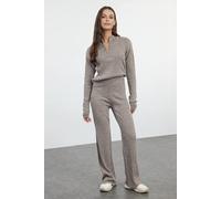 WOVCOR Women's Half Zip Knit Top & Pants Two Piece Set in Taupe | Size: Small WOVCOR Taupe S