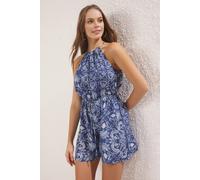 WOVCOR Women's Halter Neck Floral Print Woven Short Jumpsuit in Navy | Size: 12 WOVCOR Navy 12