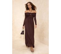 WOVCOR Women's Halter Neck Off-Shoulder Maxi Evening Dress in Brown | Size: 12 WOVCOR Brown 12