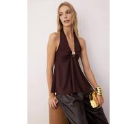 WOVCOR Women's Halterneck Gathered Party Blouse with Statement Hardware Detail in Brown | Size: 12 WOVCOR Brown 12