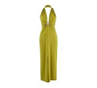 WOVCOR Women's Halterneck Plunge Ruched Knit Maxi Beach Dress with Accessory Detail in Olive | Size: Large WOVCOR Olive L