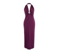 WOVCOR Women's Halterneck Plunge Ruched Knit Maxi Beach Dress with Accessory Detail in Plum | Size: Small WOVCOR Plum S