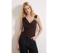 WOVCOR Women's Hardware Detail Cowl Neck Blouse Top in Brown | Size: Large WOVCOR Brown L