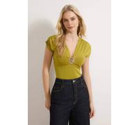 WOVCOR Women's Hardware Detail Plunge Neck Bodysuit Top in Olive | Size: Medium WOVCOR Olive M