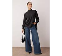 WOVCOR Women's High Neck Blouse with Ribbon Tie Cuffs in Black | Size: 6 WOVCOR Black 6