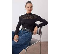 WOVCOR Women's High Neck Lace Panel Long Sleeve Party Blouse in Black | Size: 6 WOVCOR Black 6