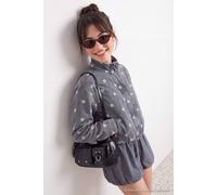 WOVCOR Women's High Neck Long Sleeve Denim Jacket in Grey | Size: Large WOVCOR Grey L