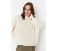 WOVCOR Women's High Neck Oversized Textured Knit Jumper in White | Size: Large WOVCOR White L