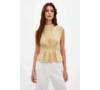 WOVCOR Women's High Neck Structured Peplum Blouse in Light Beige | Size: 14 WOVCOR Light Beige 14