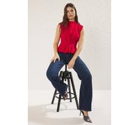 WOVCOR Women's High Neck Structured Peplum Blouse in Red | Size: 10 WOVCOR Red 10