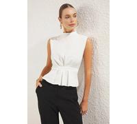 WOVCOR Women's High Neck Structured Peplum Blouse in White | Size: 10 WOVCOR White 10