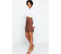 WOVCOR Women's High Waist Asymmetric Wrap Mini Skirt with Draped Front Detail in Brown | Size: 12 WOVCOR Brown 12