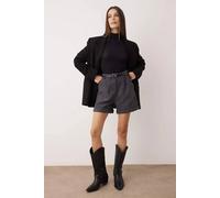 WOVCOR Women's High Waist Belted Cashmere Blend Tailored Shorts in Dark Grey | Size: 10 WOVCOR Dark Grey 10