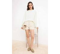 WOVCOR Women's High Waist Button Detail Denim Short in Beige | Size: 6 WOVCOR Beige 6