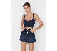WOVCOR Women's High Waist Button Detail Denim Short in Dark Blue | Size: 12 WOVCOR Dark Blue 12