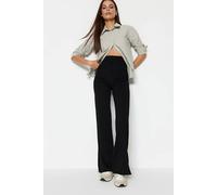 WOVCOR Women's High Waist Split Hem Flared Knit Trousers in Black | Size: XL WOVCOR Black XL