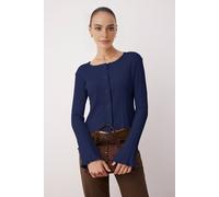 WOVCOR Women's Jacquard Ribbed Button Front Knit Blouse in Navy | Size: Medium WOVCOR Navy M