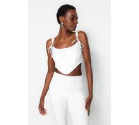 WOVCOR Women's Jacquard Tie Strap Handkerchief Hem Bustier Top in Ecru | Size: 6 WOVCOR Ecru 6