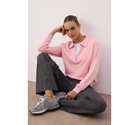WOVCOR Women's Knit Sweatshirt With Zipper Detail Polo Style Sweat in Pink | Size: Small WOVCOR Pink S